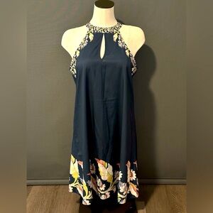 Floral Halter Neck Dress - Navy - Sz M